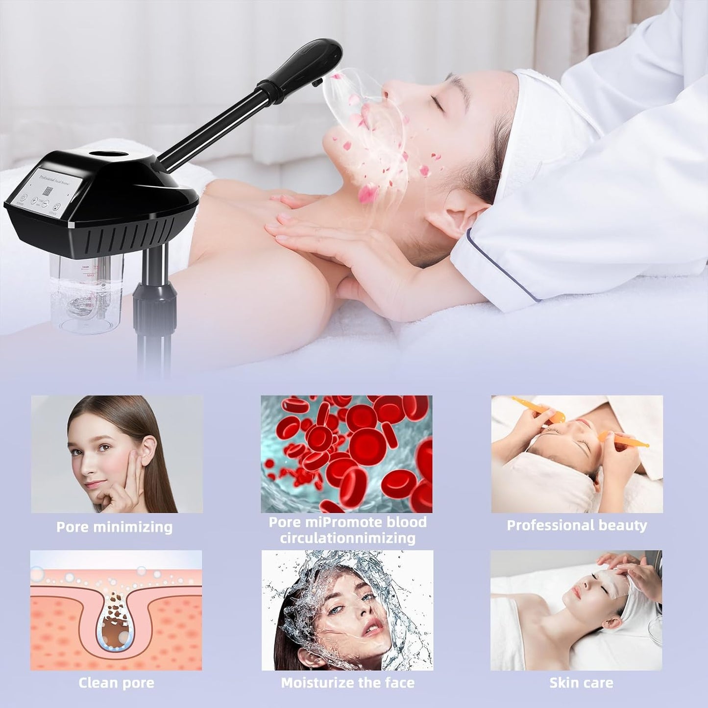Professional Facial Steamer, Facial Steamer on Wheels, Ozone Facial Steamer, Stand Facial Steamer for Spa, Salon and at Home Use