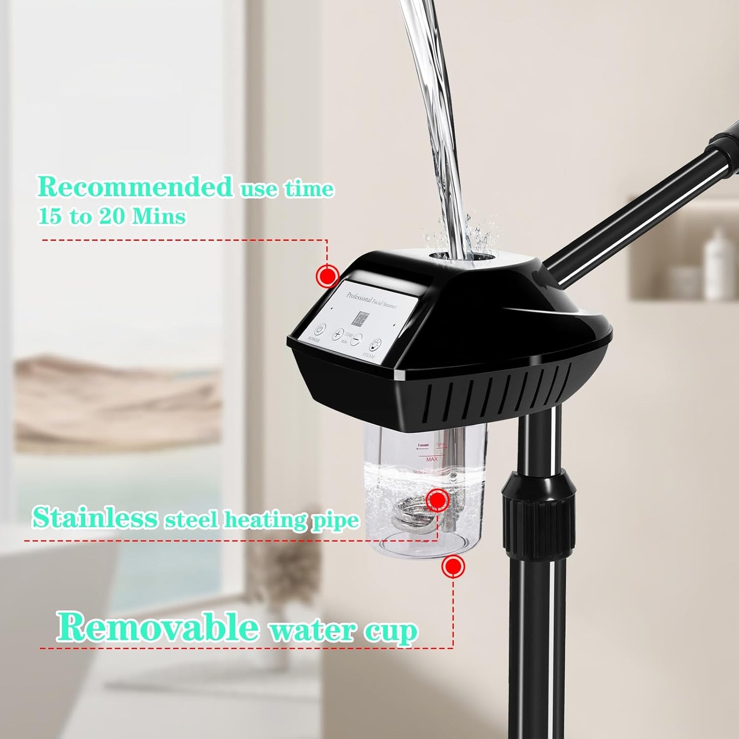 Professional Facial Steamer, Facial Steamer on Wheels, Ozone Facial Steamer, Stand Facial Steamer for Spa, Salon and at Home Use