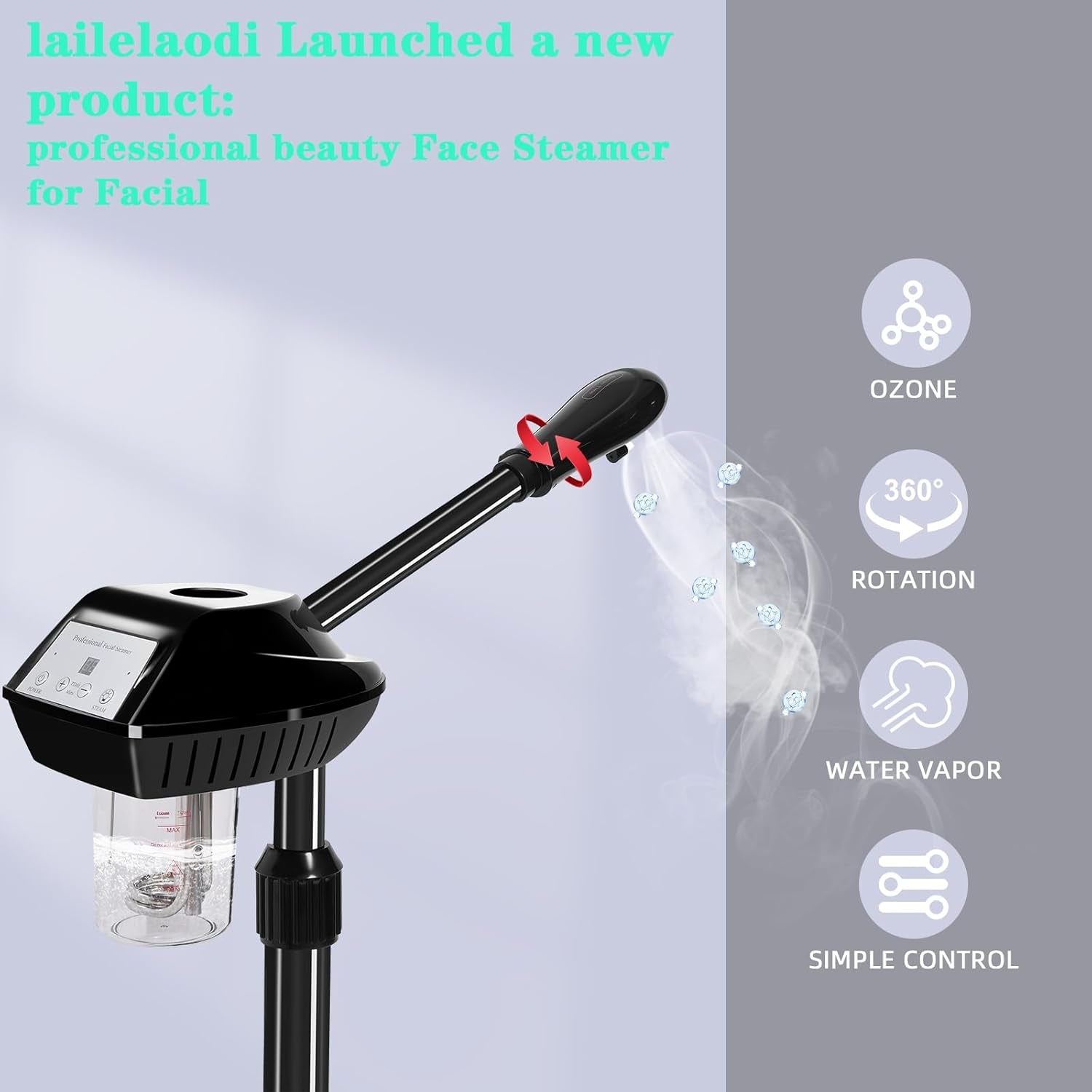 Professional Facial Steamer, Facial Steamer on Wheels, Ozone Facial Steamer, Stand Facial Steamer for Spa, Salon and at Home Use