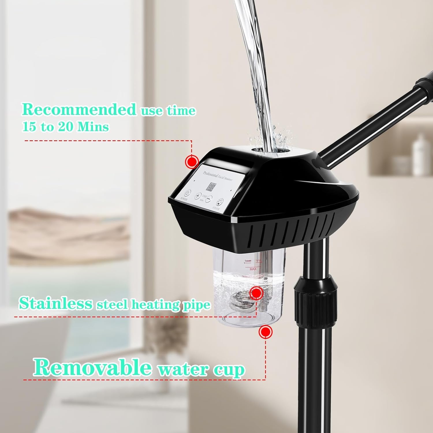 Professional Facial Steamer, Facial Steamer on Wheels, Ozone Facial Steamer, Stand Facial Steamer for Spa, Salon and at Home Use